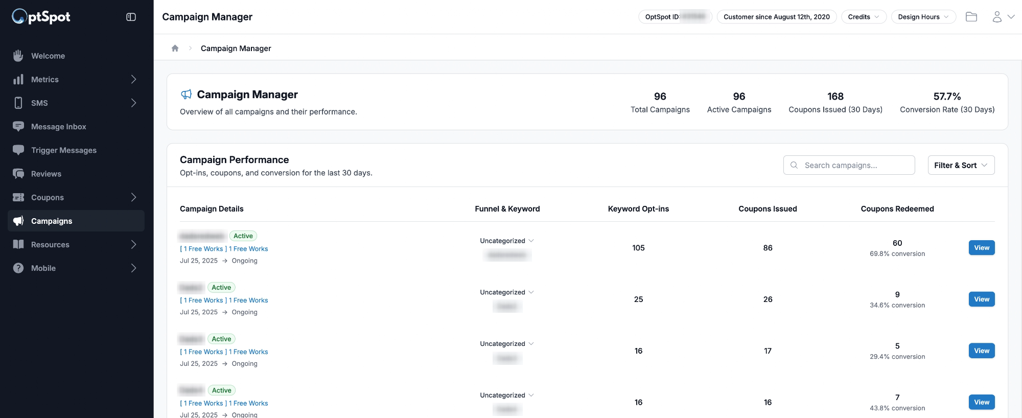 Campaign Manager showing real-time 30-day stats